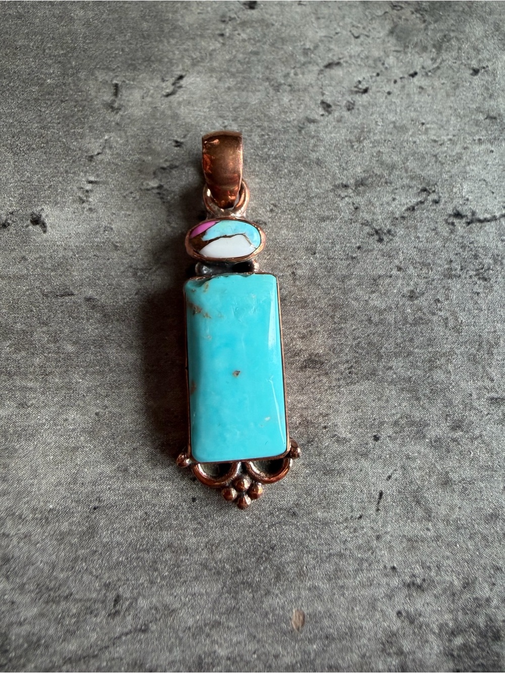 Cotton Candy Turquoise Rectangular Stone Pendant Necklace - Copper Accent
